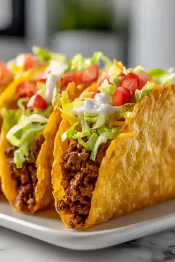 Delicious beef tacos filled with seasoned meat and fresh vegetables, perfect for a meal from letsflytasty.com.